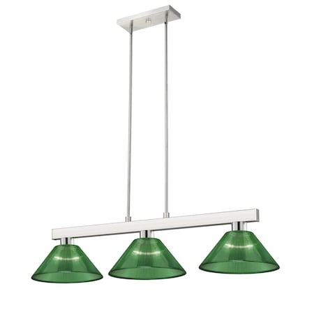 Z-Lite Cobalt Billiard, 3-Light, 14 In.W x 46 In.L x 8 In.H, Brushed Nickel/Green 152BN-ARG